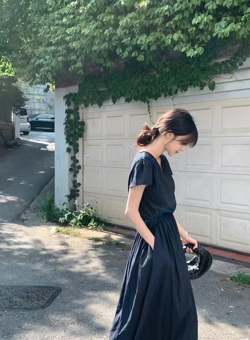 收腰显瘦短袖长款连衣裙东大门正品（不退不换）