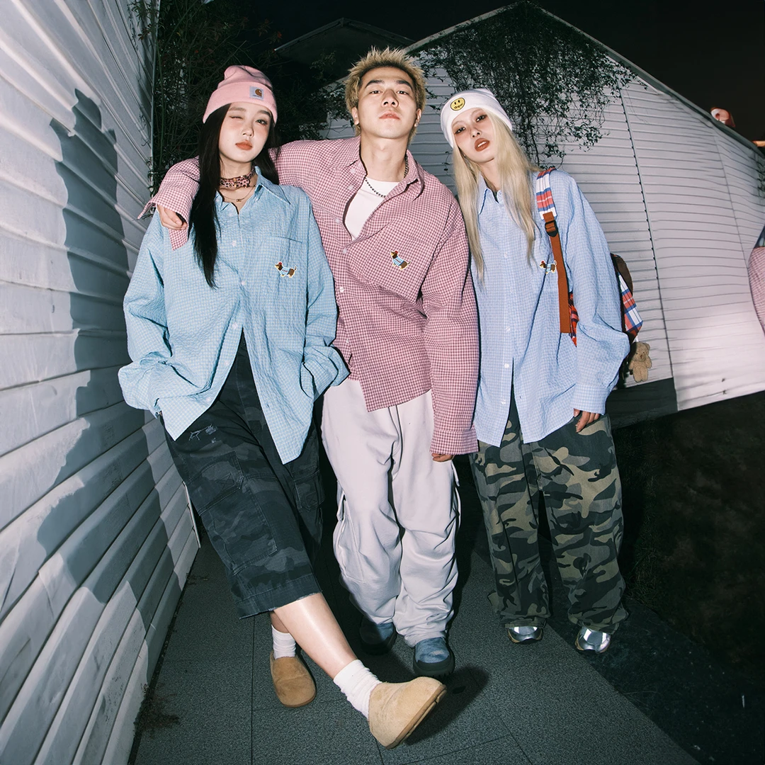 lemanism美式潮牌腊肠狗长袖格子衬衫男2025新款春秋季宽松上衣女