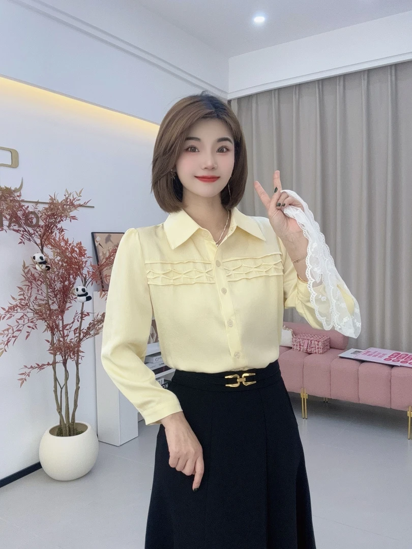 萧萧 蕾丝长袖女衬衫小香风气质时尚休闲百搭轻奢衬衣设计感上衣