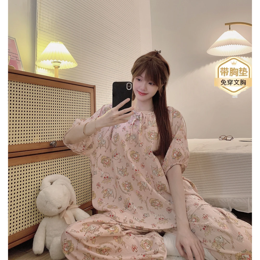 大码睡衣胖MM夏季加肥加大码200斤女短袖韩版休闲宽松家居服套装