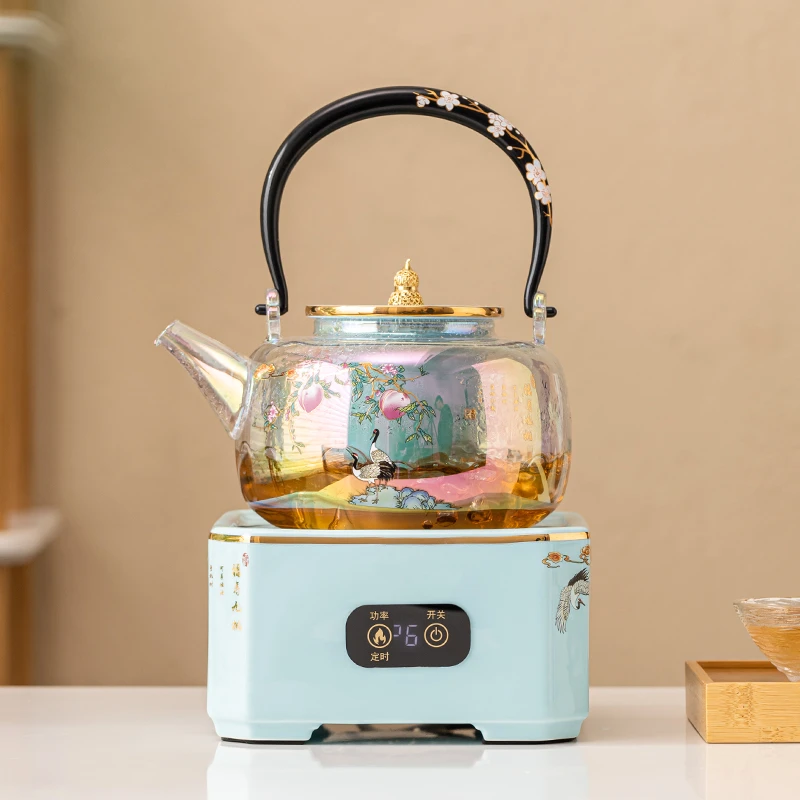 福寿九桃触摸全自动电陶炉套装加厚玻璃蒸煮烧水泡茶冲茶器提梁壶