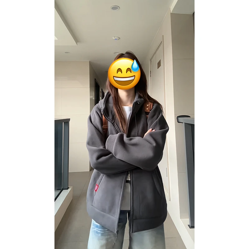 美式立领厚款户外摇粒绒连帽拉链外套秋冬男百搭加绒保暖简约卫衣