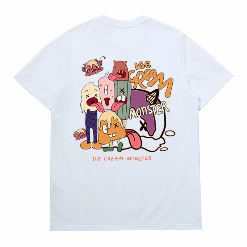 【索罗娜冰棉】夏季欧货港风圆领印花短袖t恤男女情侣休闲宽松潮