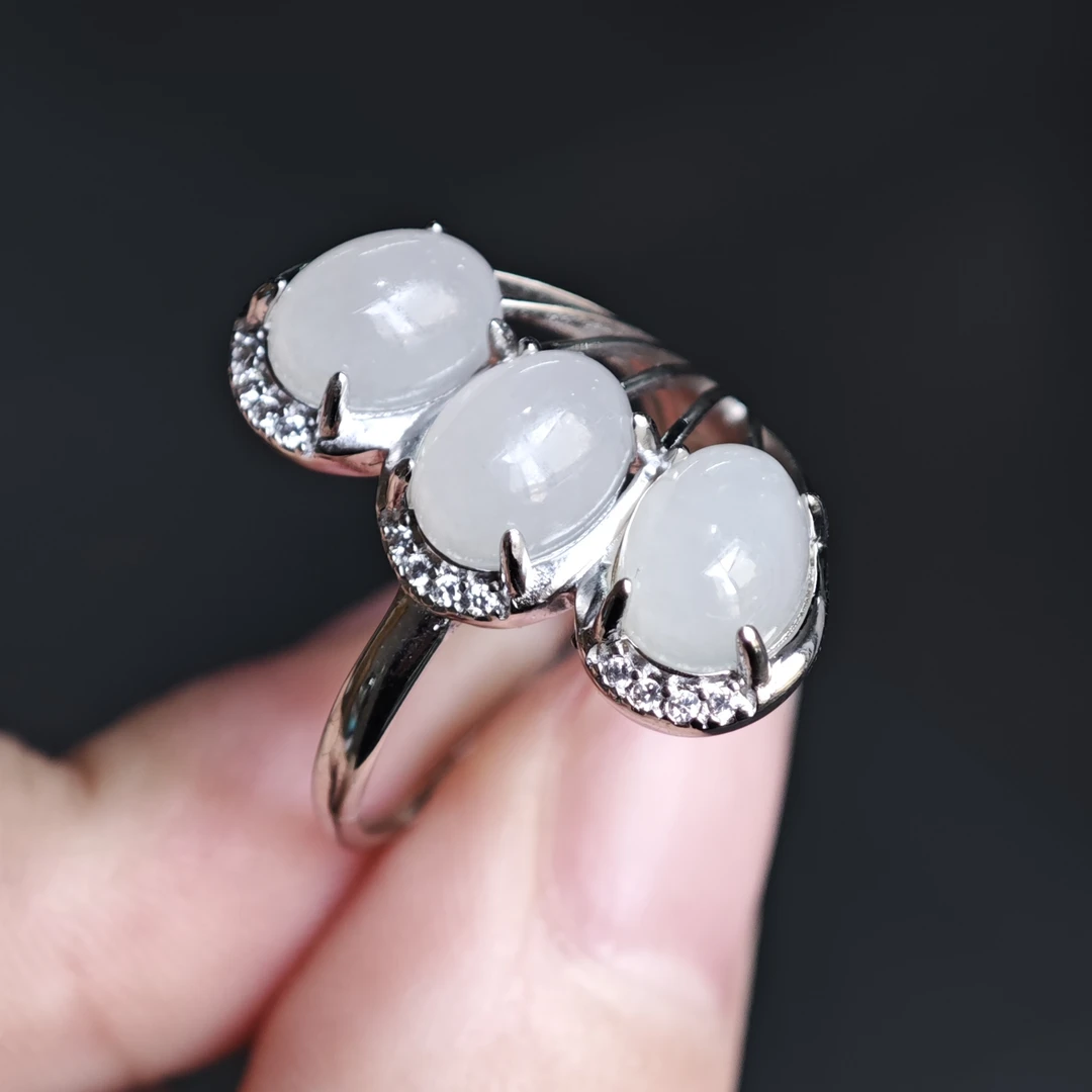 新疆爱思尔和田玉白玉三生三世银镶戒指JY0323-01（多样性发货）