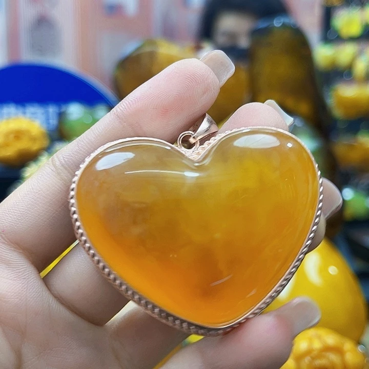 琥珀银S925镶嵌颈饰吊坠