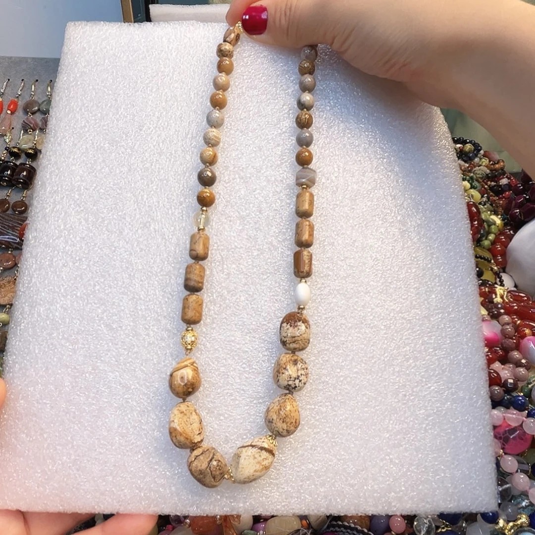 玛瑙/玉髓合金颈饰图图画石 长60