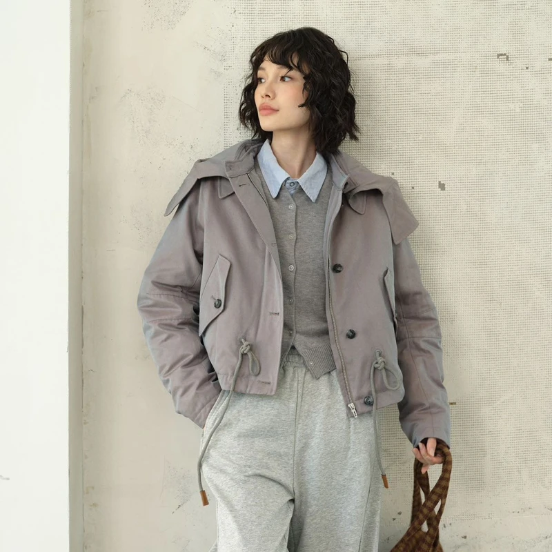 XiXi【慢调英吉利】冬季休闲穿搭修身收腰短款90白鸭绒羽绒服7789