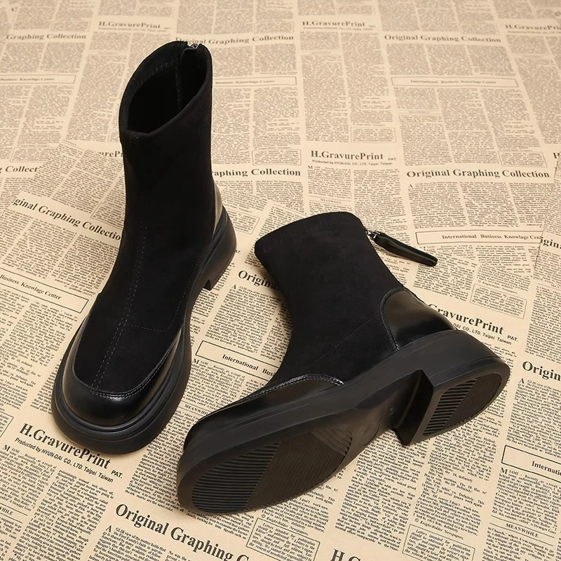 真皮马丁靴女2024春秋季新款洋气爆款厚底瘦瘦弹力靴平底早秋短靴