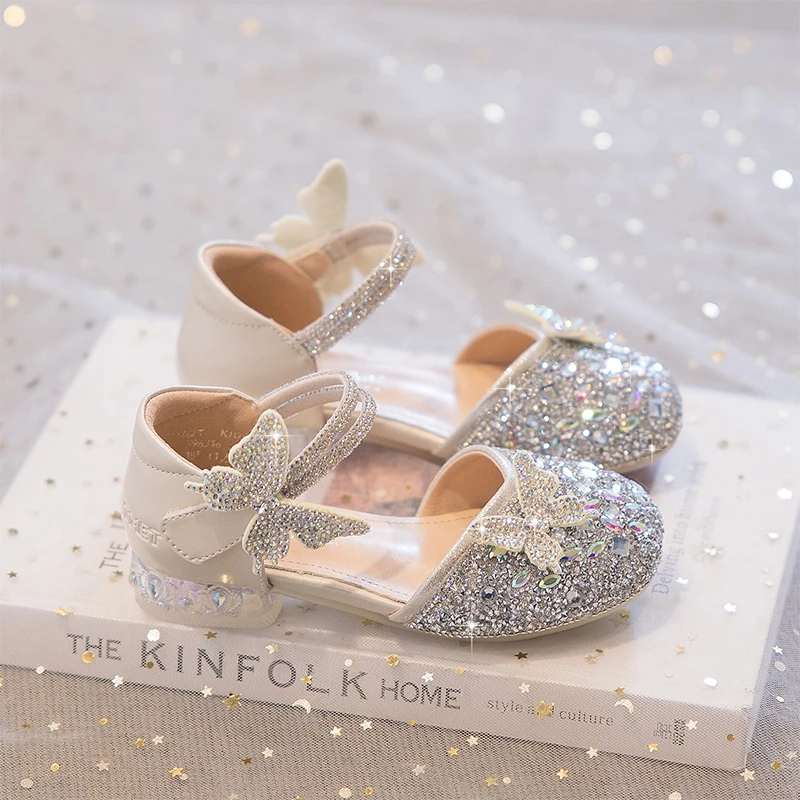 女童爱莎公主凉鞋2025夏季儿童高跟鞋小女孩水晶鞋女宝演出礼服鞋