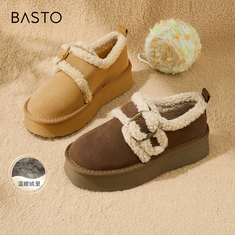 【焦糖可可】百思图2025冬季新款时尚复古休闲勃肯毛毛鞋L9328DD4