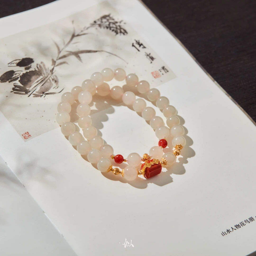 L【千绪】·似梓珠宝· 18K藕粉南红双圈  XYGD371008-C