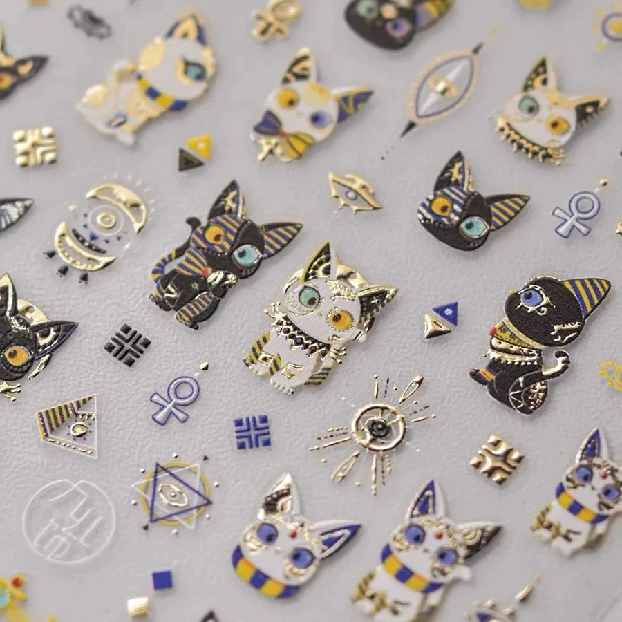 埃及猫烫金立体美甲贴纸背胶手机壳iPad笔记本电脑文具金色贴画