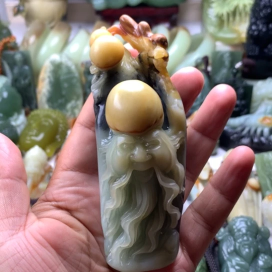 漠***踪未镶嵌蛇纹石玉岫玉手把件