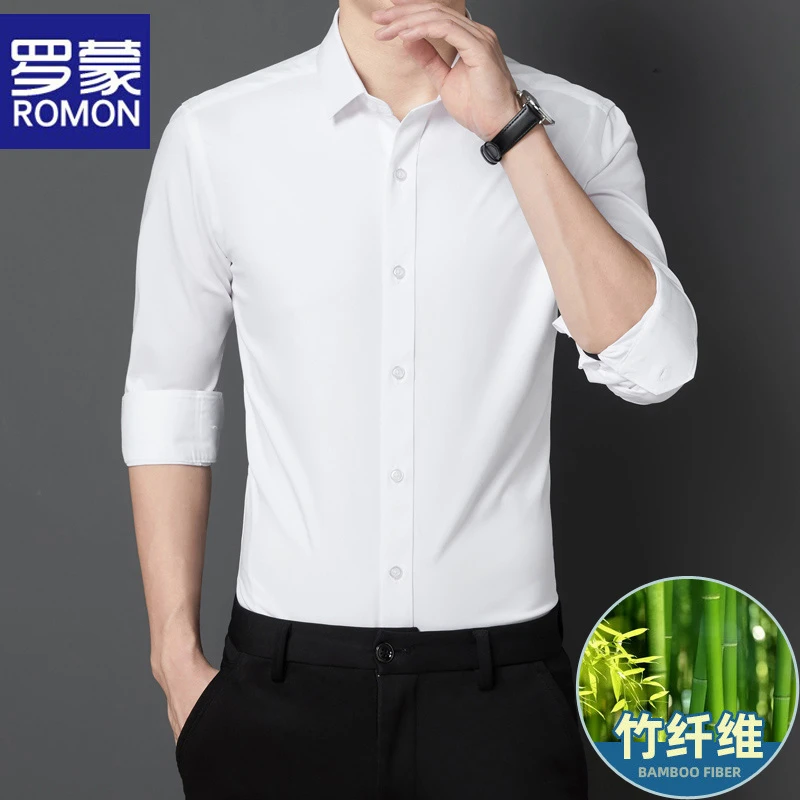 罗蒙衬衫白衬衫户外休闲衬衫气场强大高级感男装衬衫男男士衬衫