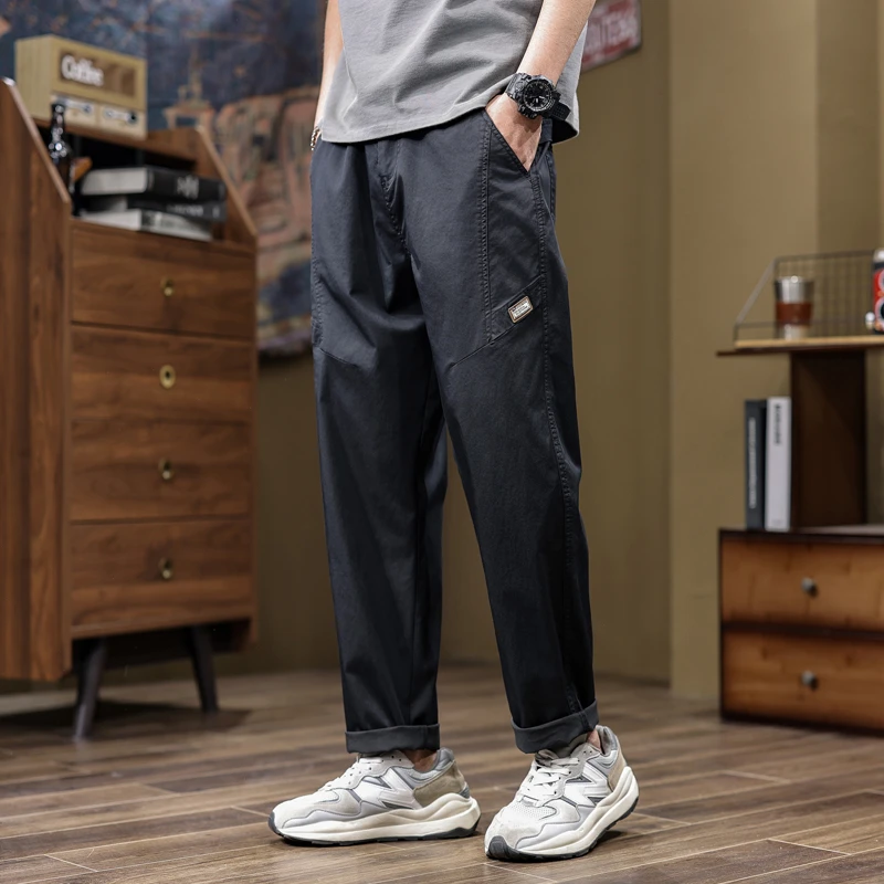 2025夏季新款百搭简约工装休闲裤男士潮牌锥形宽松大码弹力直筒裤