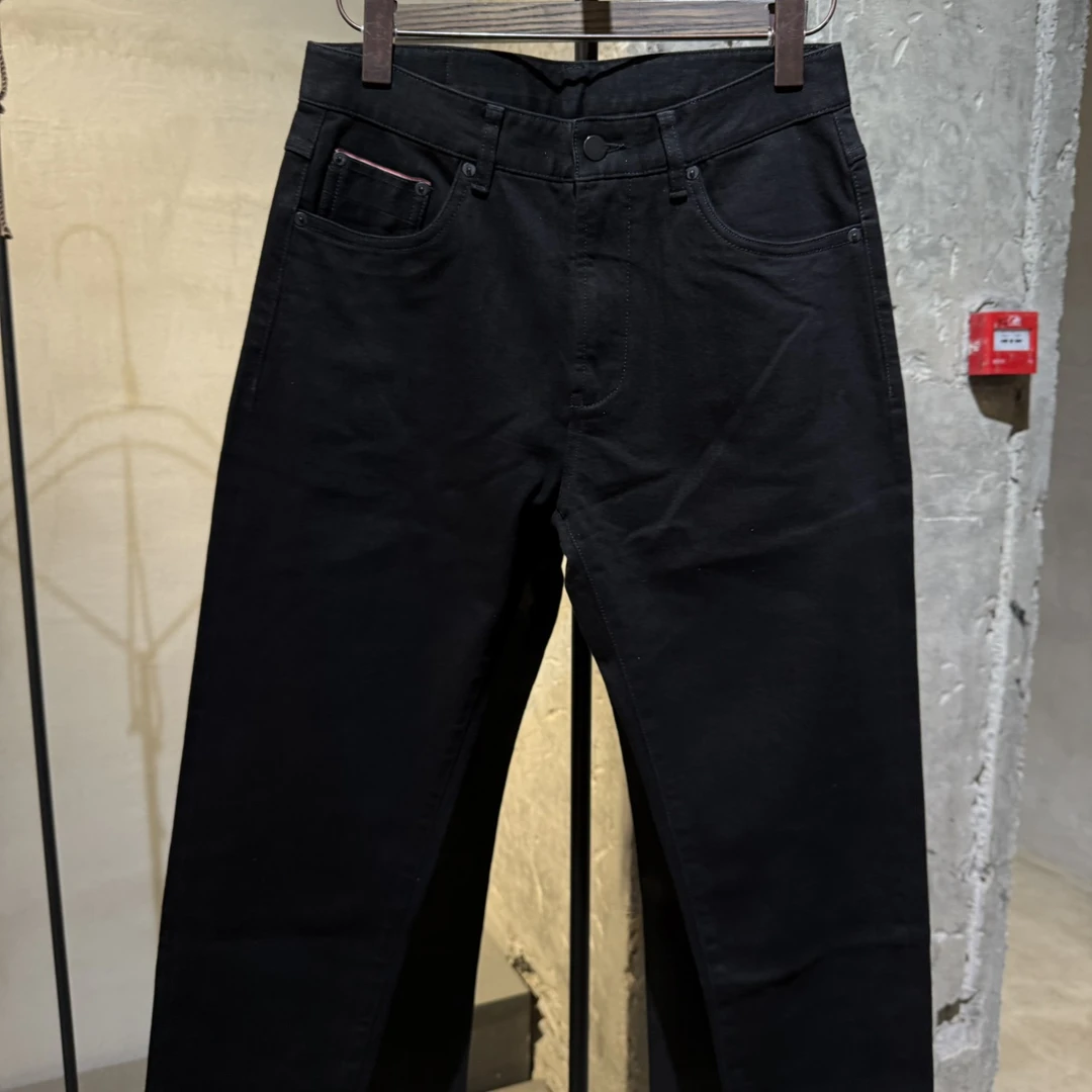 北纬三十度原创设计师男装春秋季百搭休闲黑色红边明线牛仔休闲裤