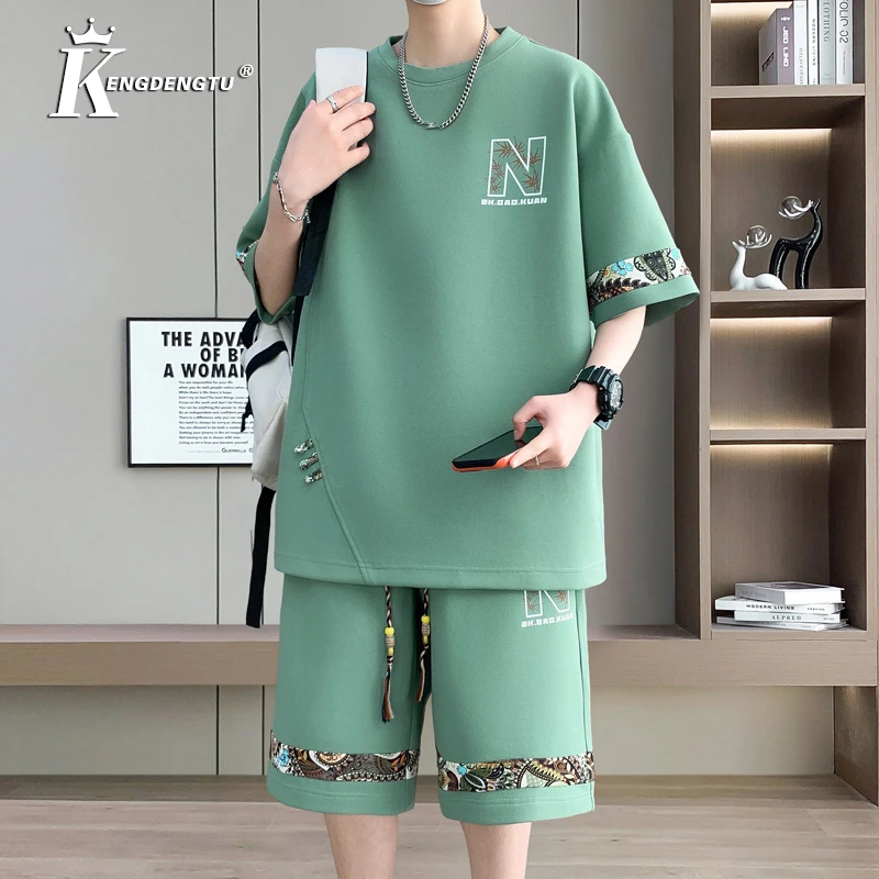 短袖男套装夏季2025新款男款短裤休闲运动男士潮牌痞帅男装一整套