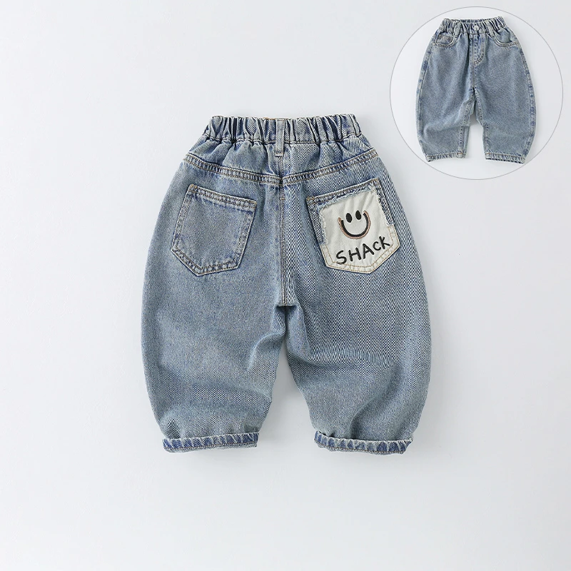 【现货】儿童牛仔裤春秋新款男童裤子笑脸百搭长裤CK042