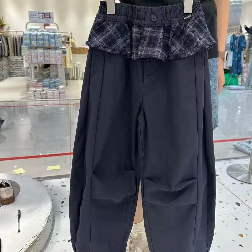【2025秋季新款】儿童格纹速干工装裤宽松时尚拼接休闲裤V2651