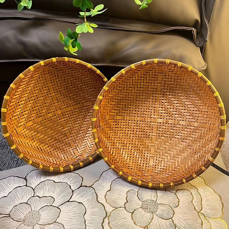 二件套烟熏有孔（33.36公分）簸箕竹编馒头晒盘家用圆形手工竹编