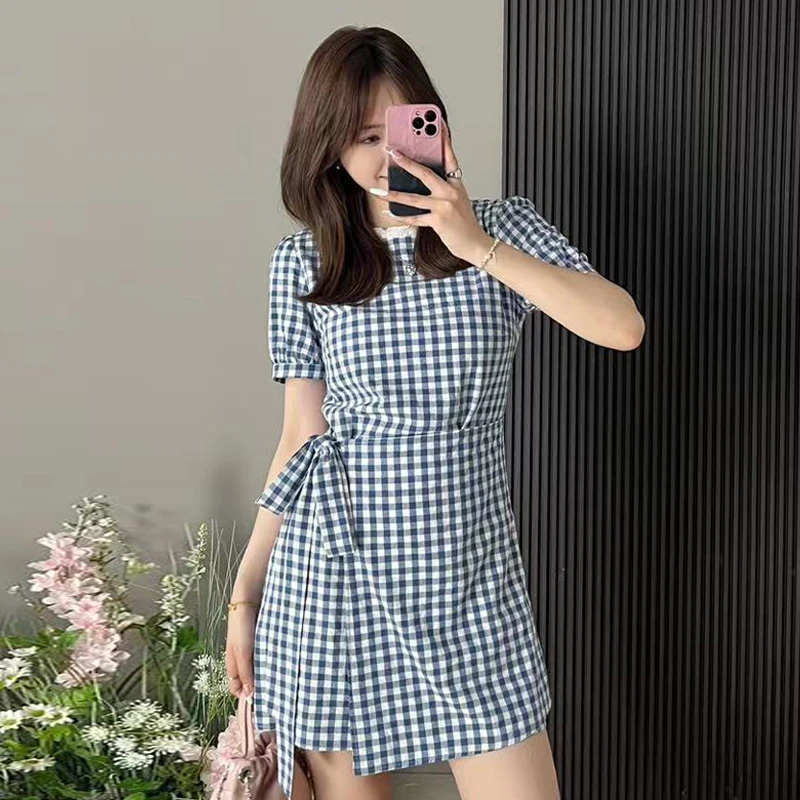 2534夏装搭配一整套格子法式连衣裙女夏季新款海边度假风衬衫裙子