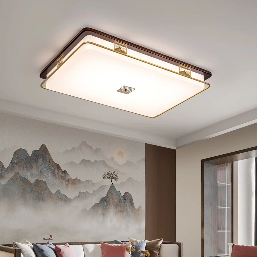福灯堡新中式简约吸顶灯长方形房间家用风扇灯国风创意大气禅意