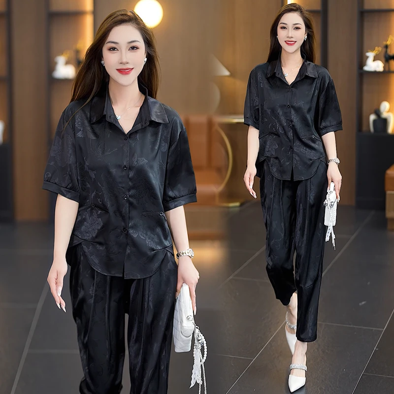 2025夏季新款大码女装洋气时尚套装宽松遮肉显瘦气质休闲两件套潮