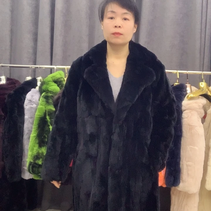 兔皮獭兔西服领长款外套