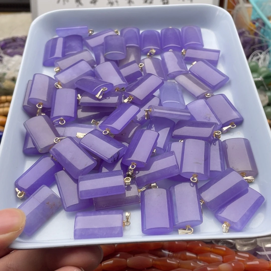 玛瑙/玉髓合金珠宝半成品十个装紫玉髓长方牌吊坠15*23mm