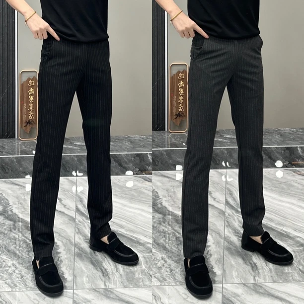 男士春夏高品质条纹休闲裤西裤轻奢时尚舒适修身百搭商务男25003