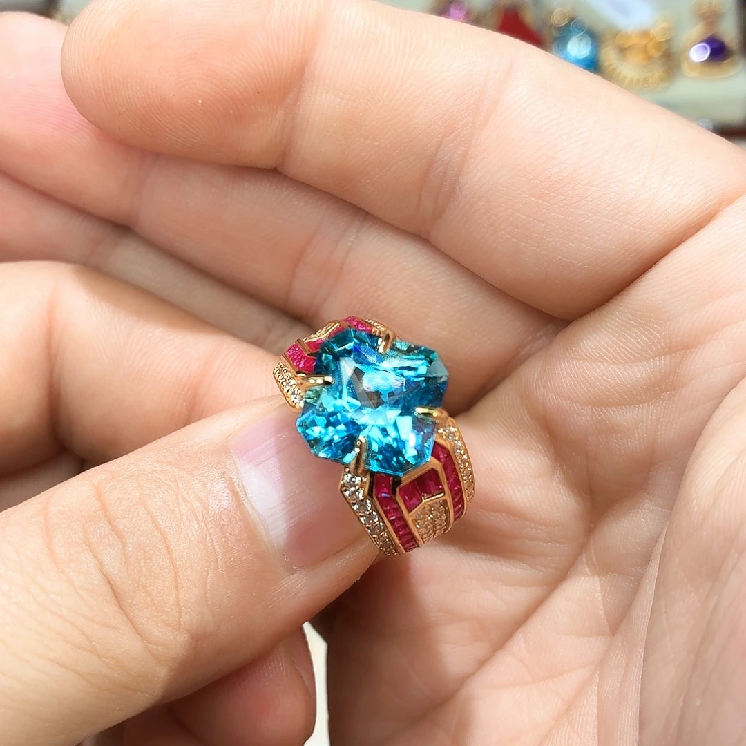 托帕石戒指银S925镶嵌