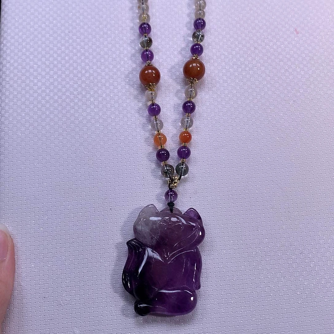 未镶嵌水晶吊坠(赠链)紫粉超七拜拜狐套链