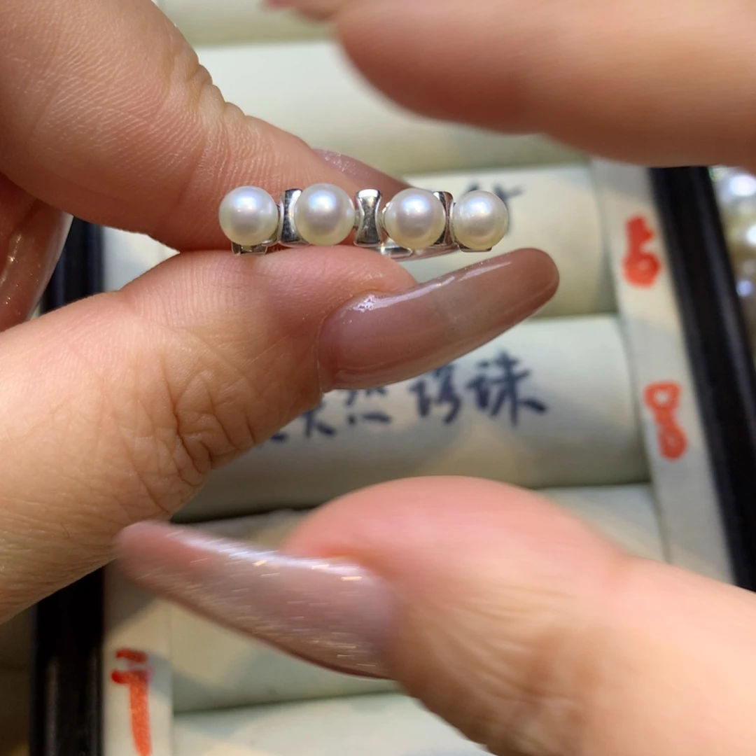 银S925镶嵌戒指淡水珍珠