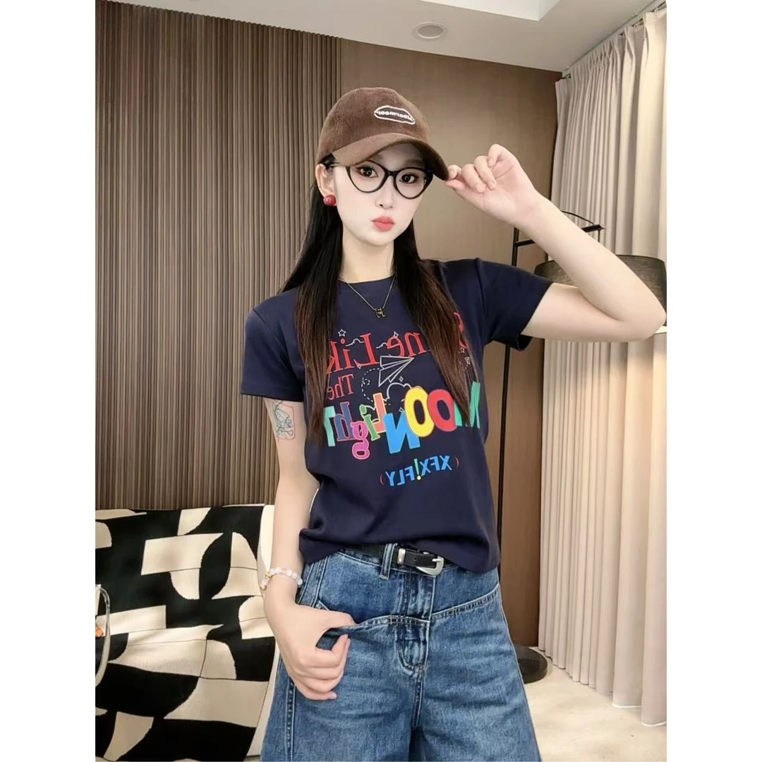 小米【花季少女】夏季洋气休闲显瘦圆领短袖时尚T恤宽松上衣311