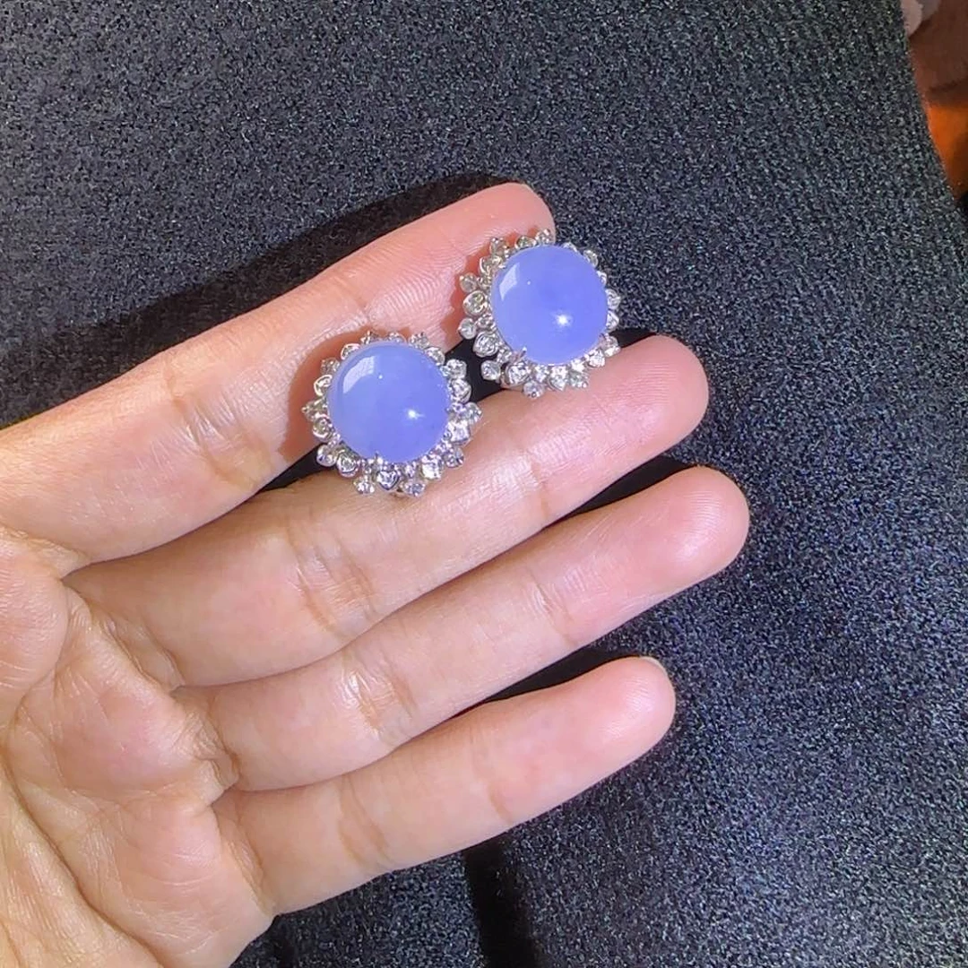 翡翠未镶嵌耳饰紫罗兰蛋面耳包