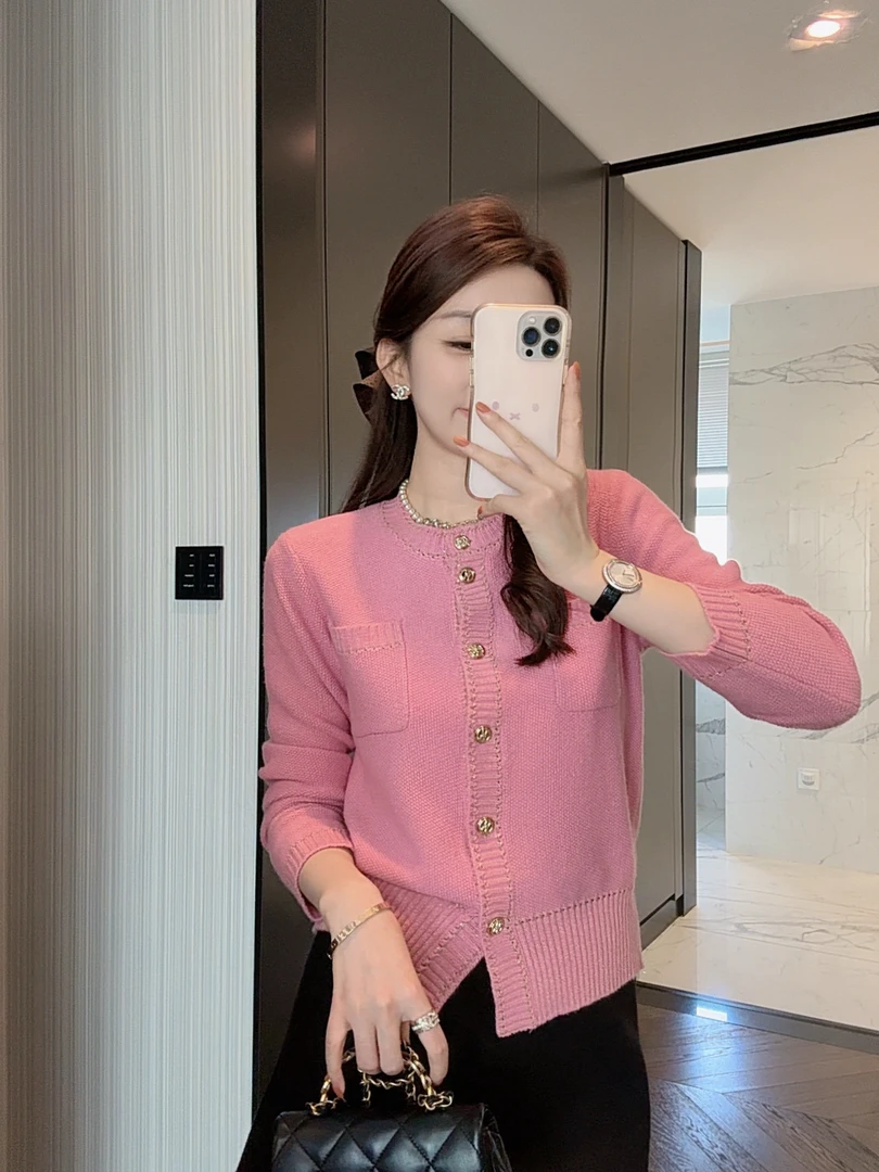 【大静静】“樱花心情”粉泡泡温柔高级感金丝拼接针织上衣