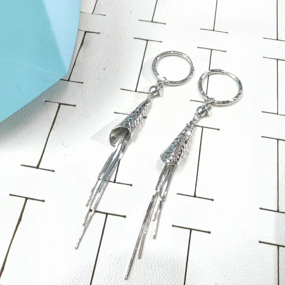 PT950铂金耳饰 满天星喇叭花流苏铂金耳圈