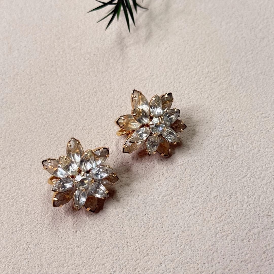 铜合金合成锆石耳饰 【六六中古】孤品复古耳夹ty0706