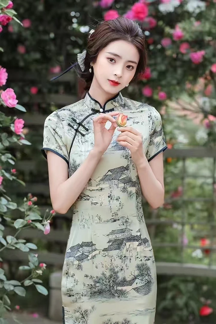 民族风长旗袍扎染日常常规款旗袍短款中长款慵懒风