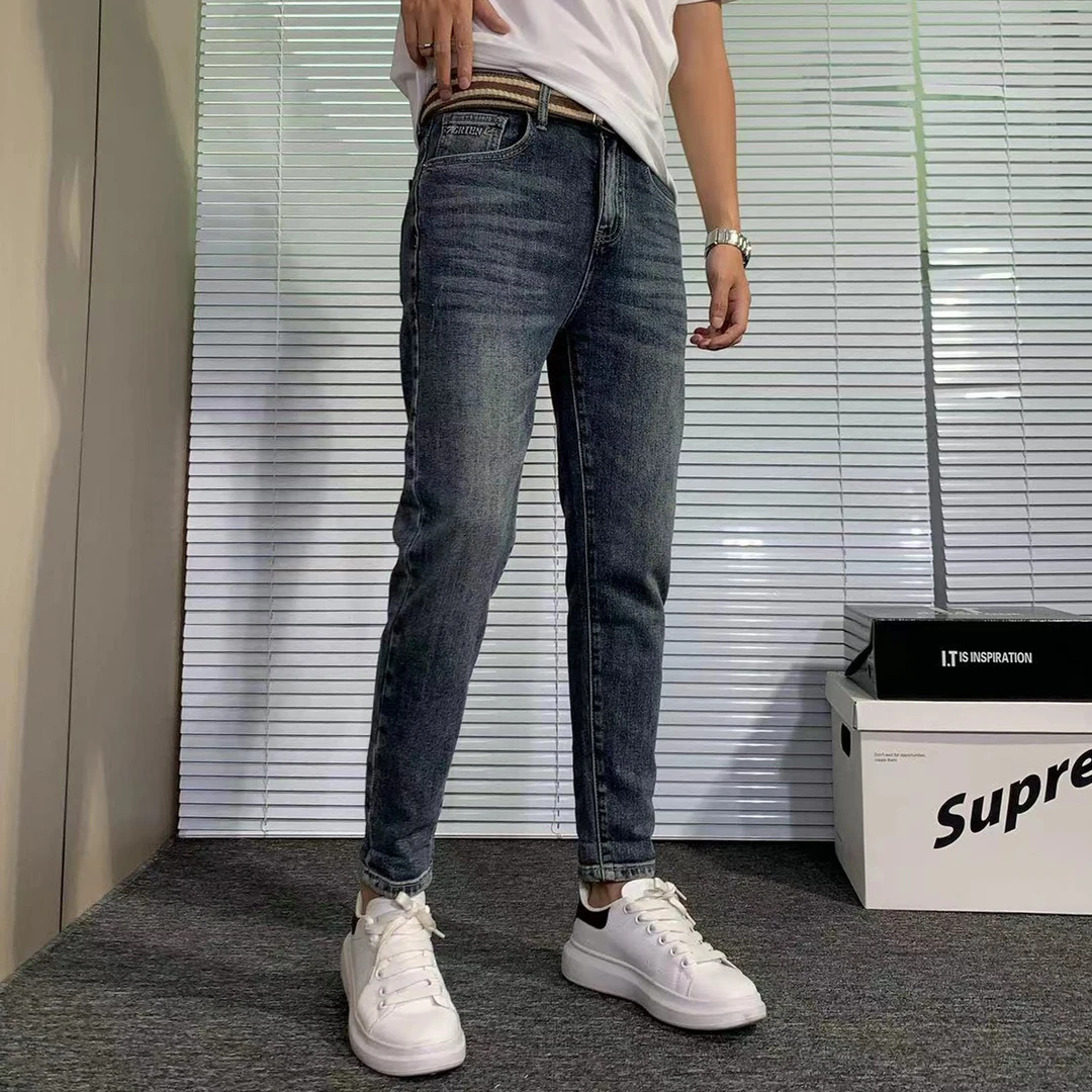 蓝色牛仔裤男2025秋季新款韩版复古修身时尚帅气休闲弹力小脚长裤
