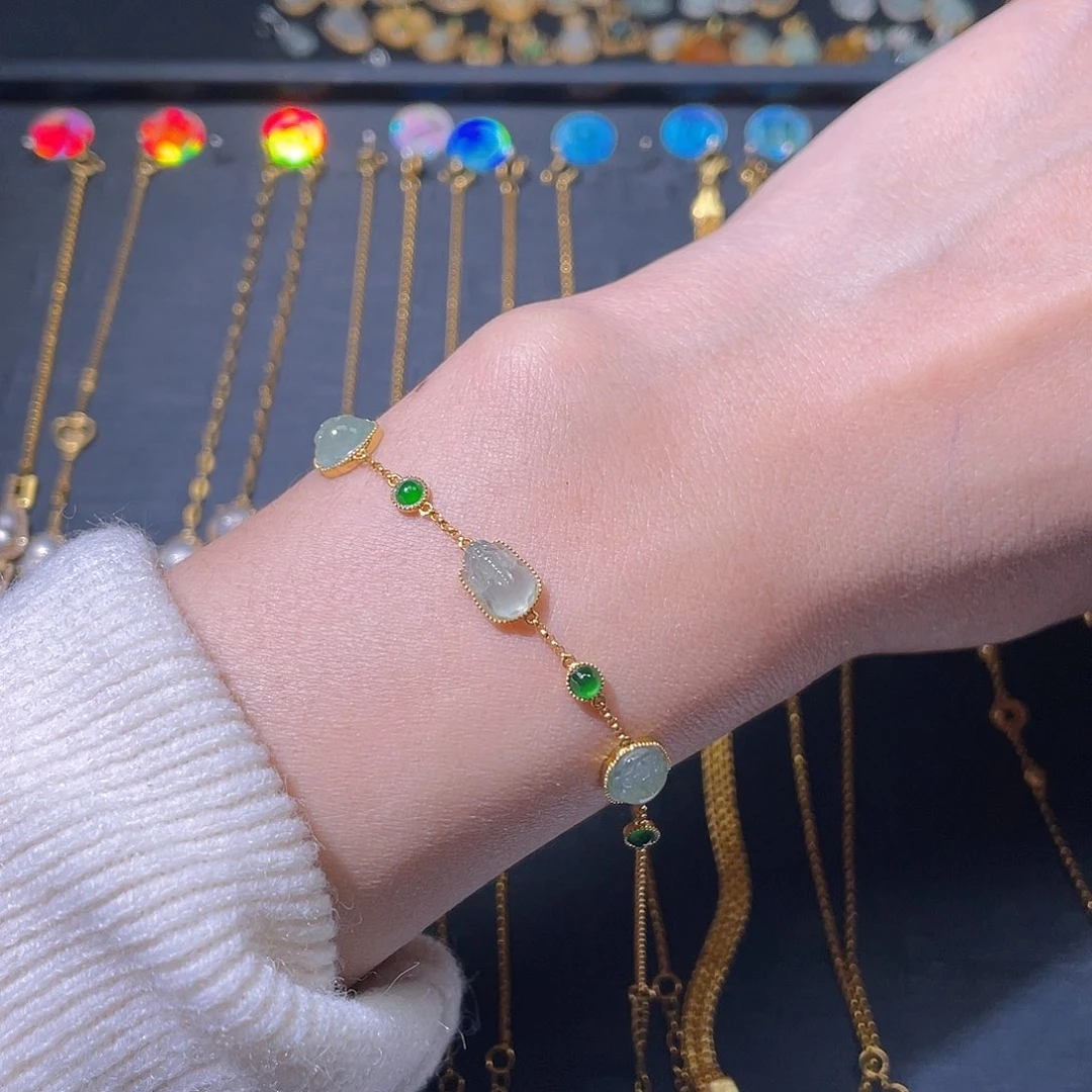 翡翠手链18K金镶嵌手链