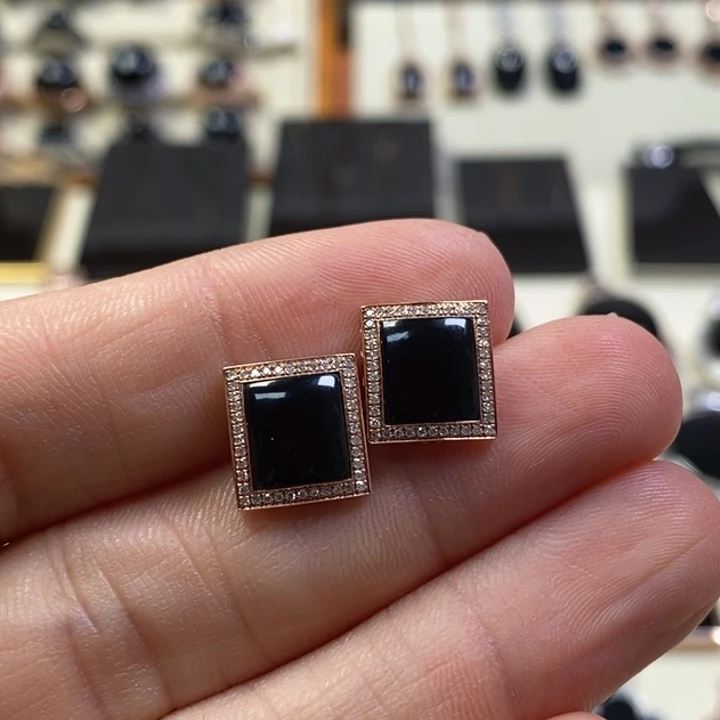 翡翠18K金镶嵌耳饰缅甸天然翡翠墨翠