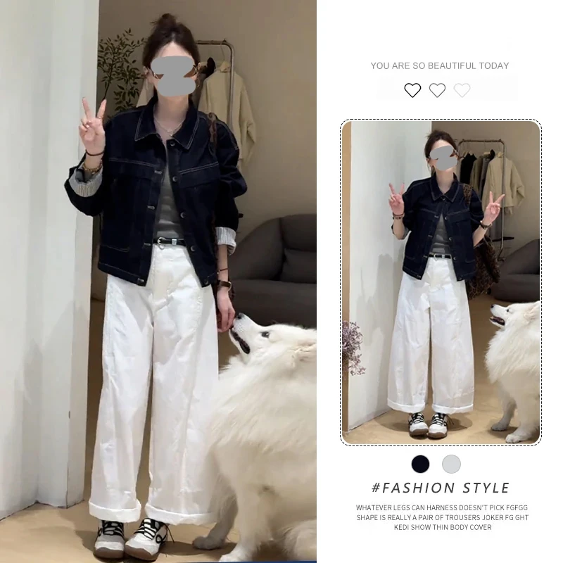 2025春秋季新款深蓝色韩版休闲设计感口袋翻领工装风牛仔短款外套