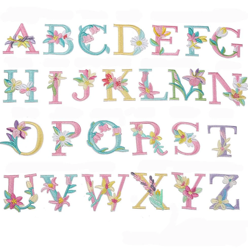 26个字母刺绣贴花朵英文自粘胶包包装饰diy相框笔记本贺卡贴花