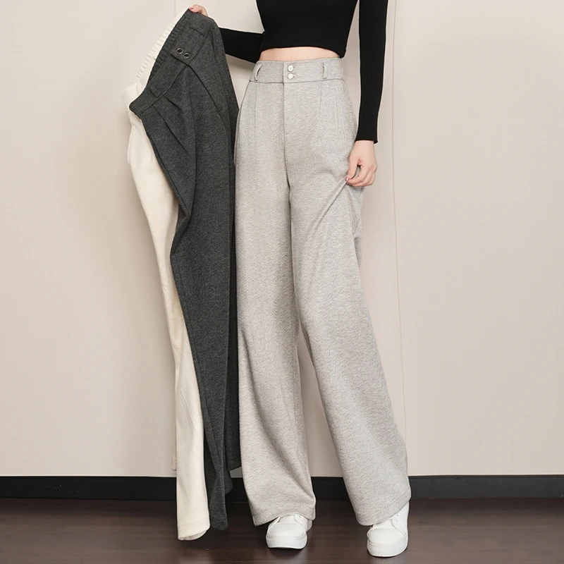 2025秋冬新款爆款羊  绒毛呢高腰窄版直筒裤时尚百搭显瘦阔腿裤