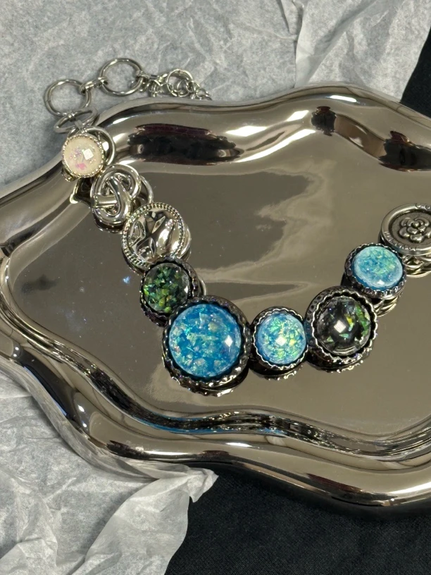 钛钢项链 SGXL纽扣中性欧美风项链气质重工拼接手工