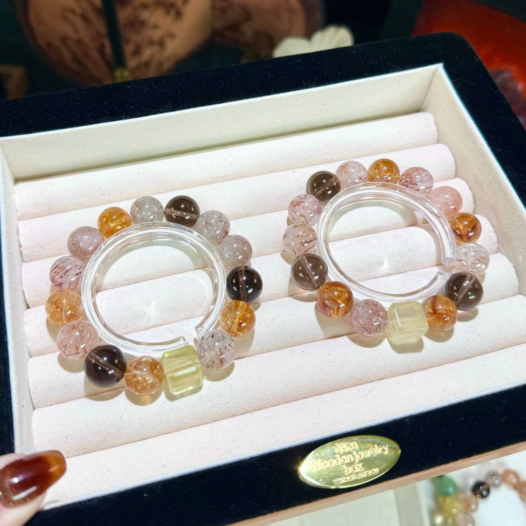 【黑金超七手链G166】天然水晶手串女款串珠颜色微差多样性发其一
