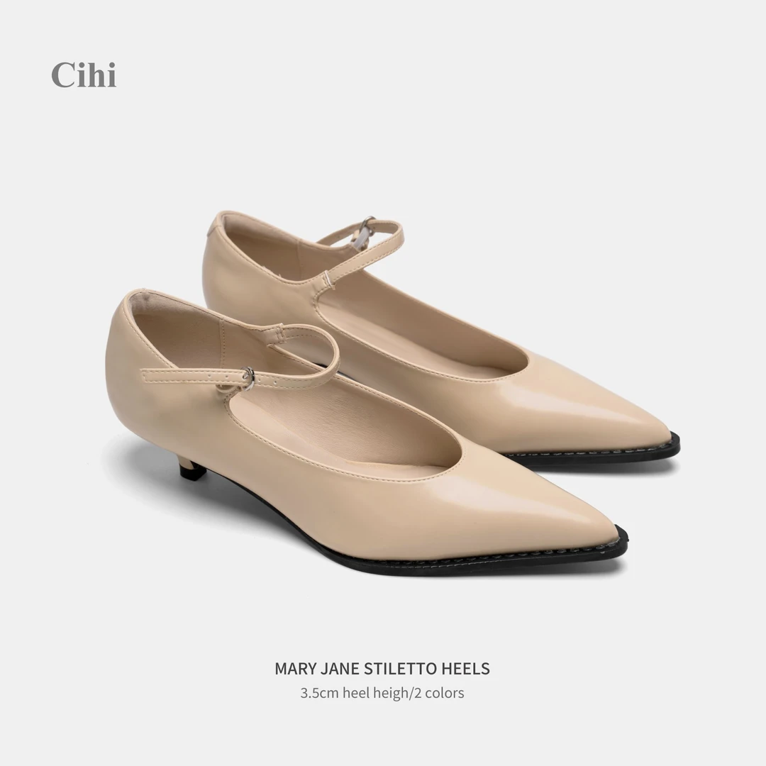 Cihi設計’Cozy fit‘风  油蜡皮极简主义 松弛感低跟全包单鞋