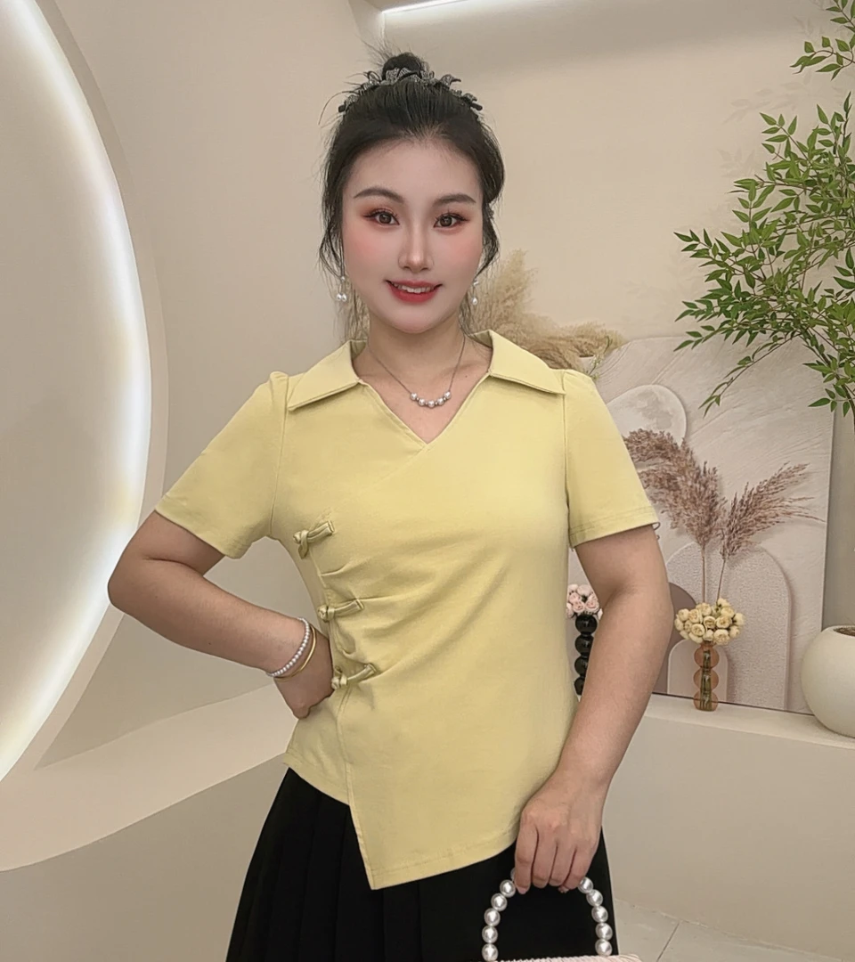 2025夏季新款小个子不规则设计感遮肉上衣法式短袖T恤女