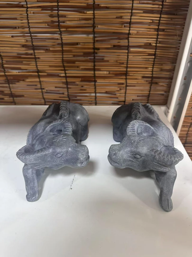 天然青石石雕门口看门家用招财工艺品摆件 一对
